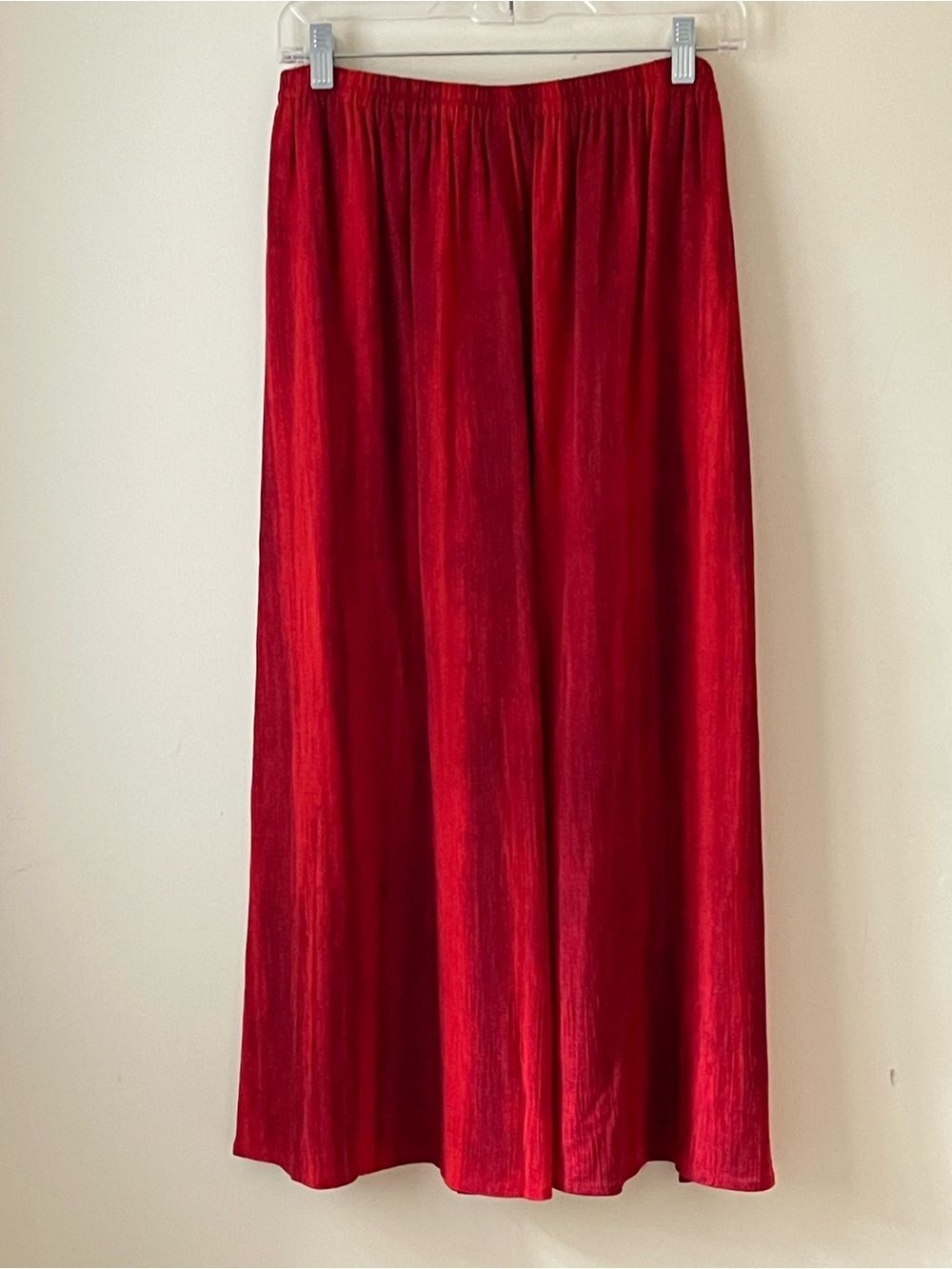 Vintage Nino Wong California Red Crinkle Rayon Maxi Skirt S Made in USA